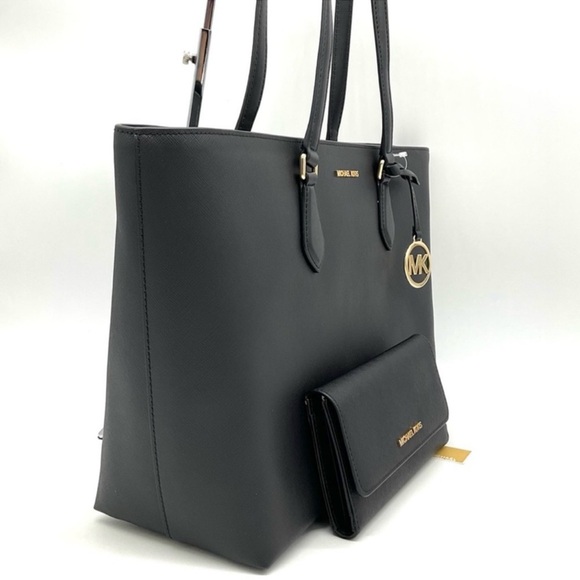 Michael Kors Bag Large Sheila Mf Tote Bag & Large Trifold Wallet Black/Gold - Picture 4 of 14